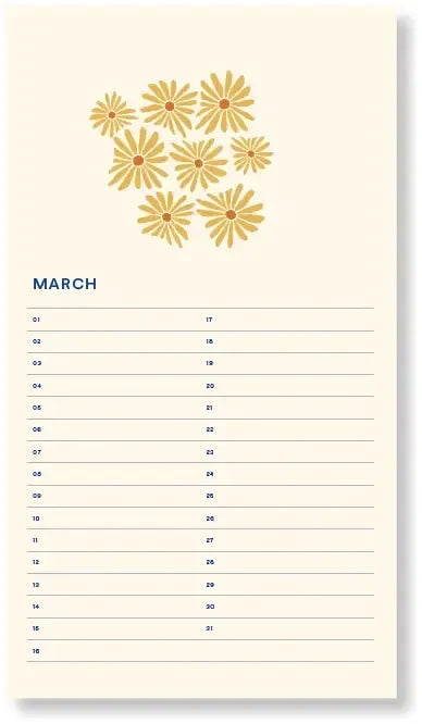 Birthday Calendar ~ Sun Pink