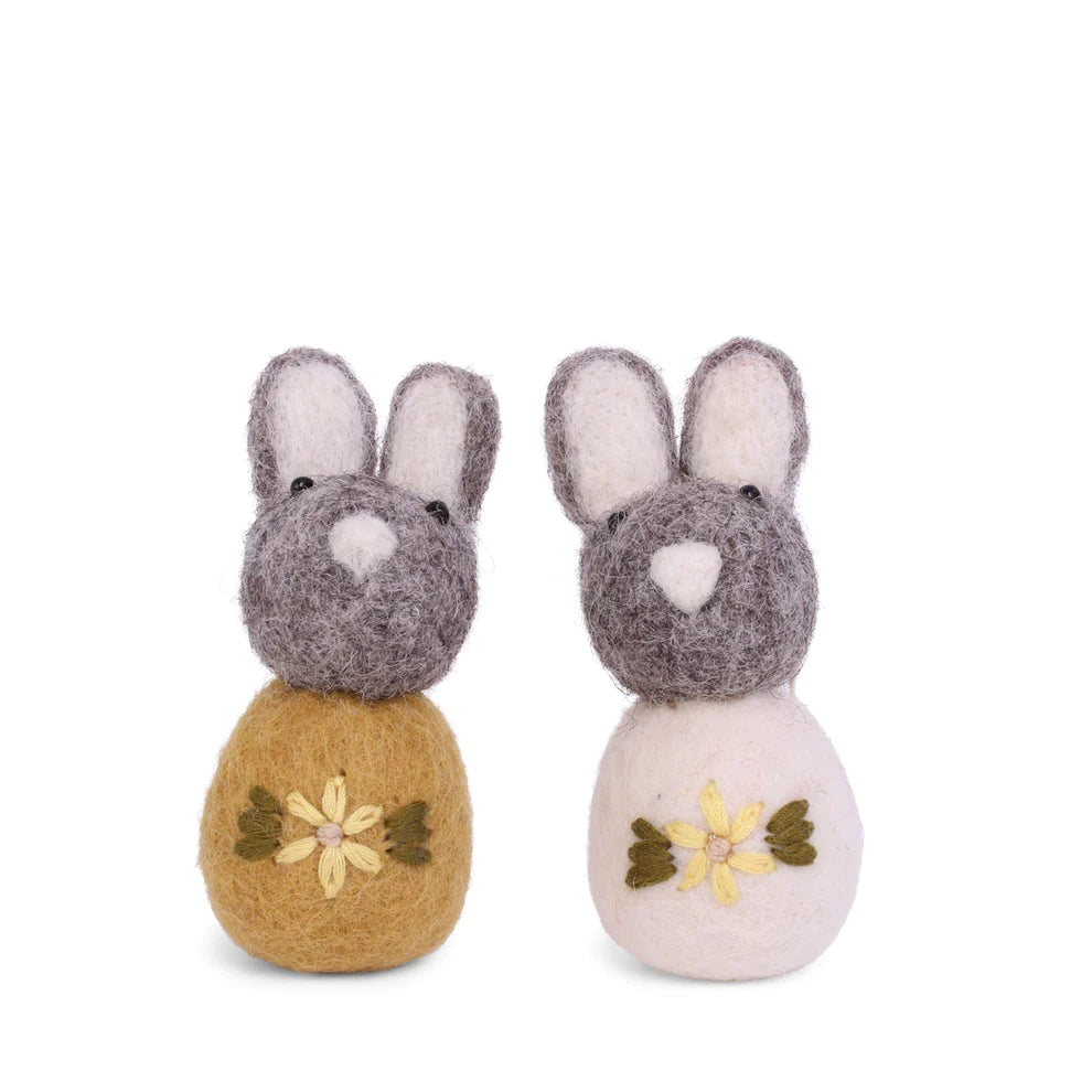 Grey Bunny Set Flower Yellow 2pk