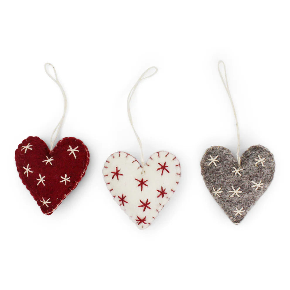 Heart Stars Felt Decoration 3pk
