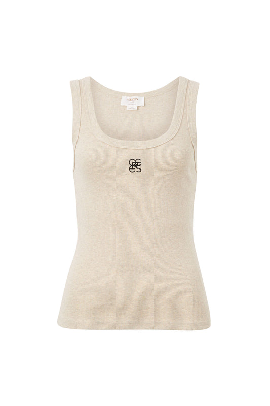 Zoe Contour Rib Logo Tank ~ Oatmeal