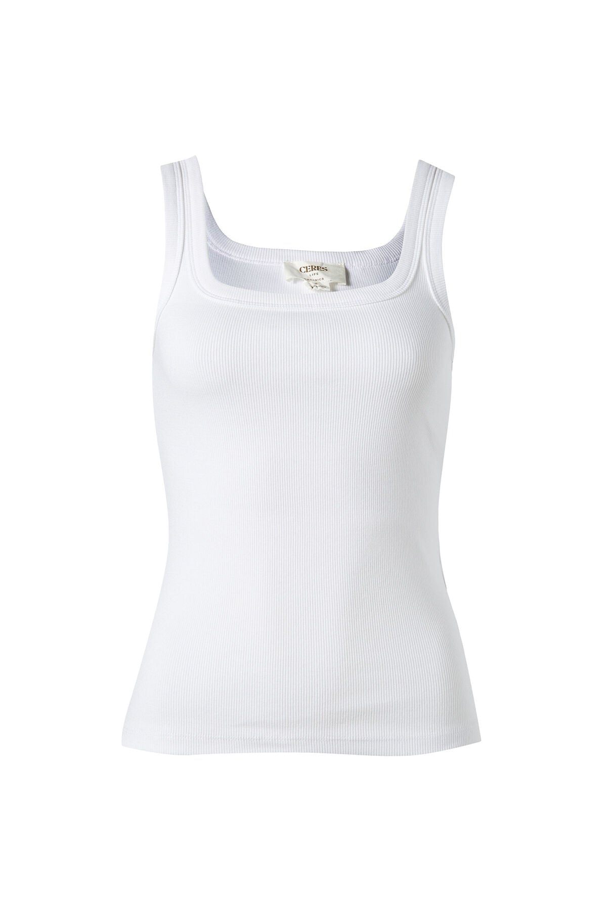 Organic Contour Rib Square Neck Tank White