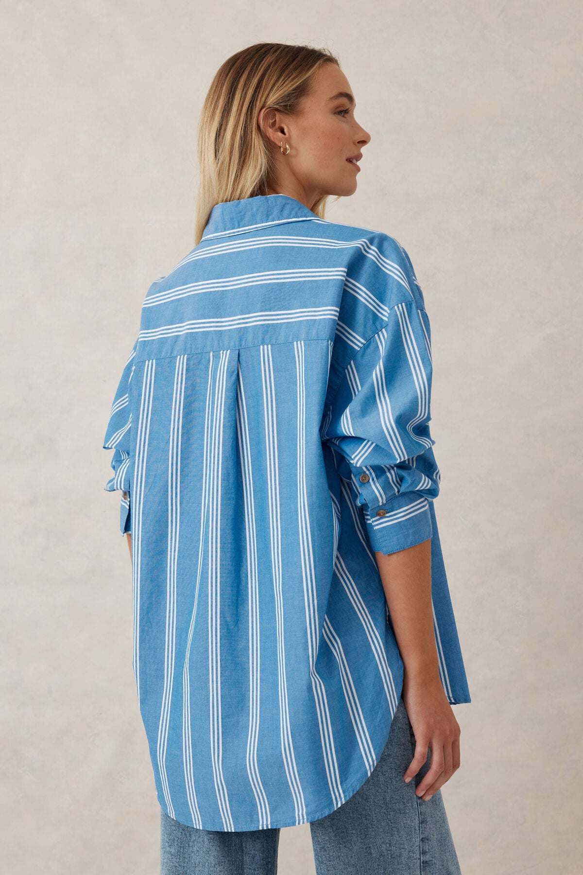 Oversized Poplin Shirt Classic Blue and White