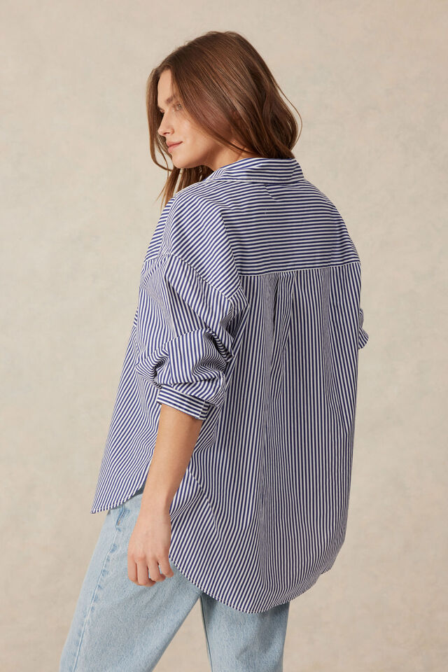 Oversized Poplin Shirt College Blue White Stripe