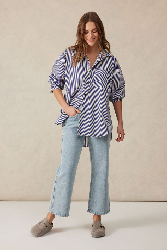 Oversized Poplin Shirt College Blue White Stripe