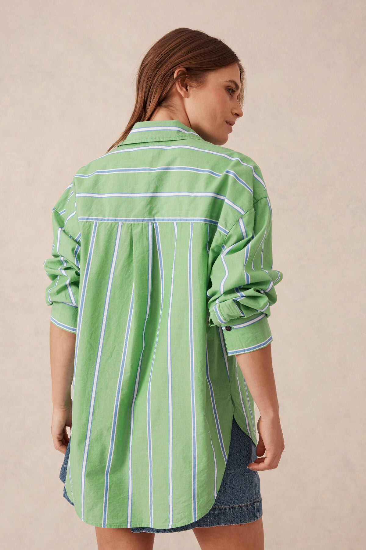 Oversized Shirt Grass Green and Oxford Blue Stripe