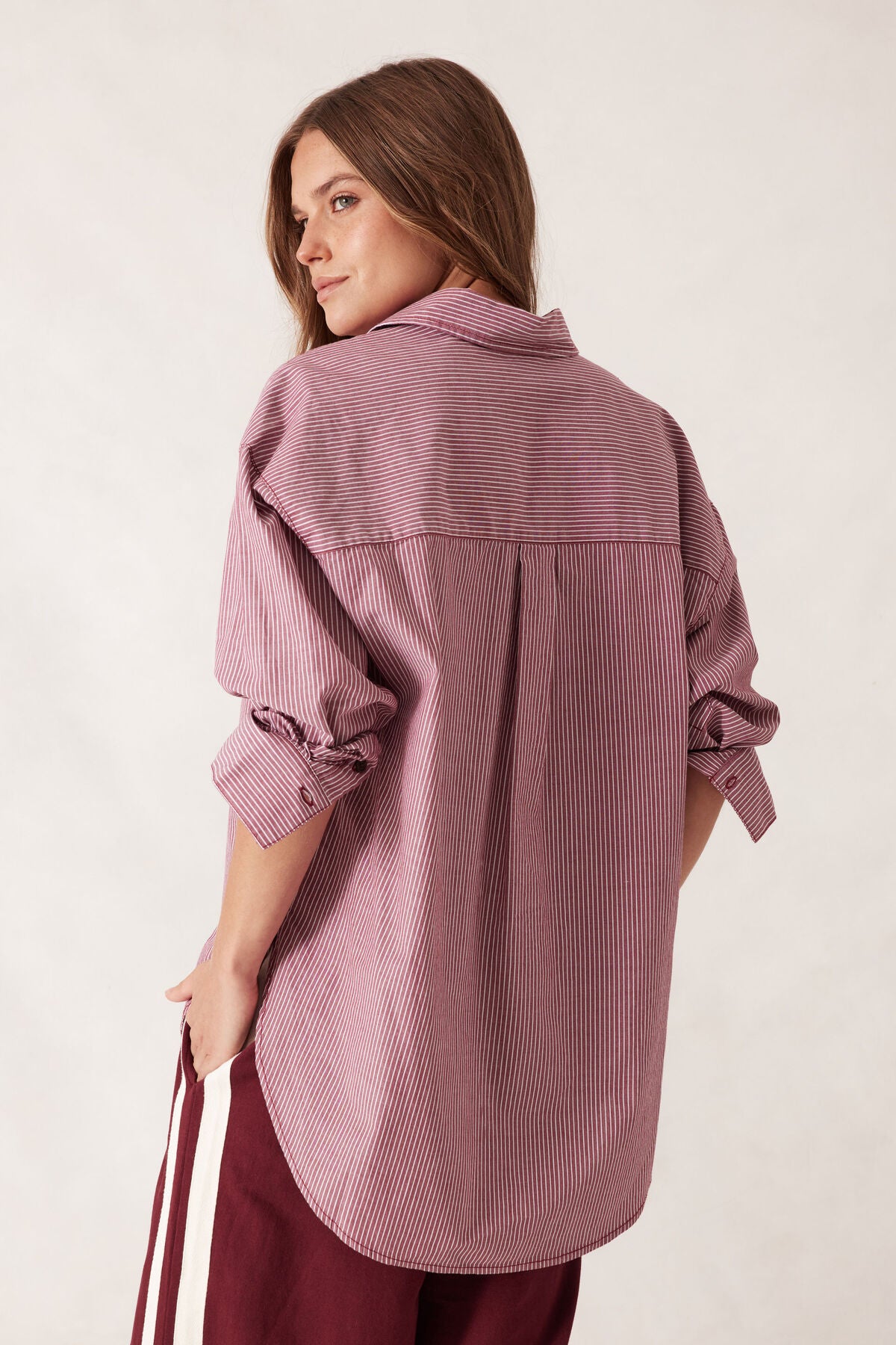 Peta Oversized Shirt Burgundy White Stripe