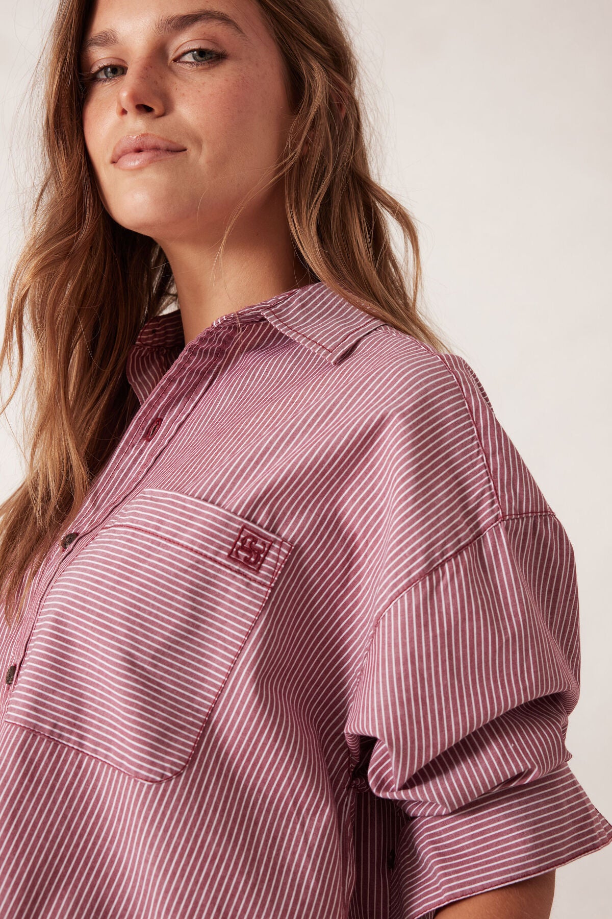 Peta Oversized Shirt Burgundy White Stripe