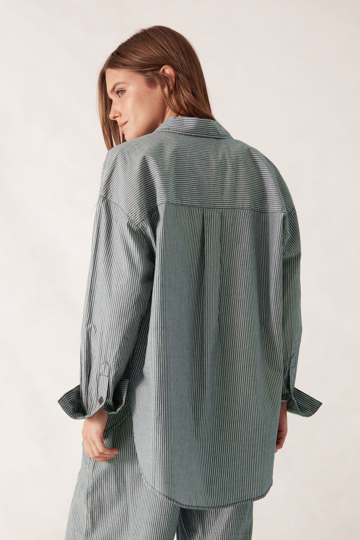 Peta Oversized Shirt Green White Stripe