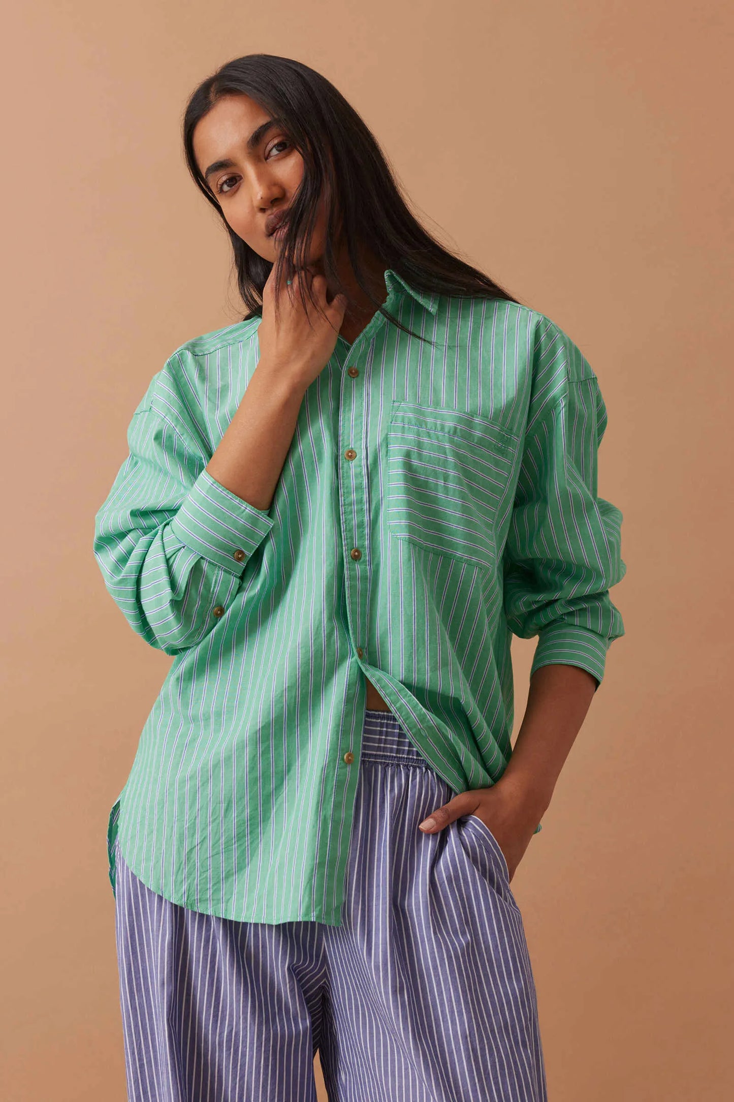 Peta Oversized Shirt Zesty Green Triple Stripe