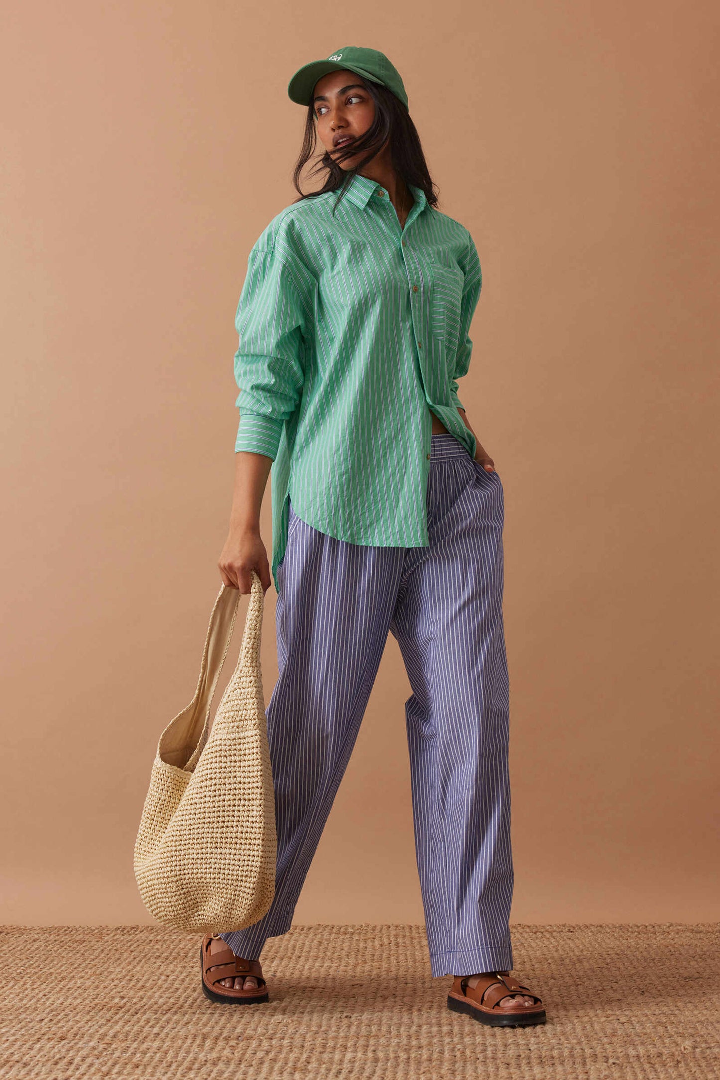 Peta Oversized Shirt Zesty Green Triple Stripe