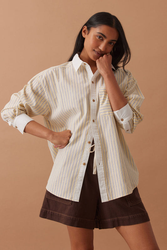 Peta Oversized Shirt Sunny Yellow Stripe White Collar