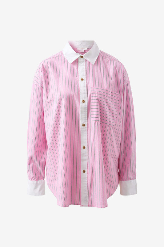 Peta Oversized Shirt Hibiscus Pink Triple Stripe