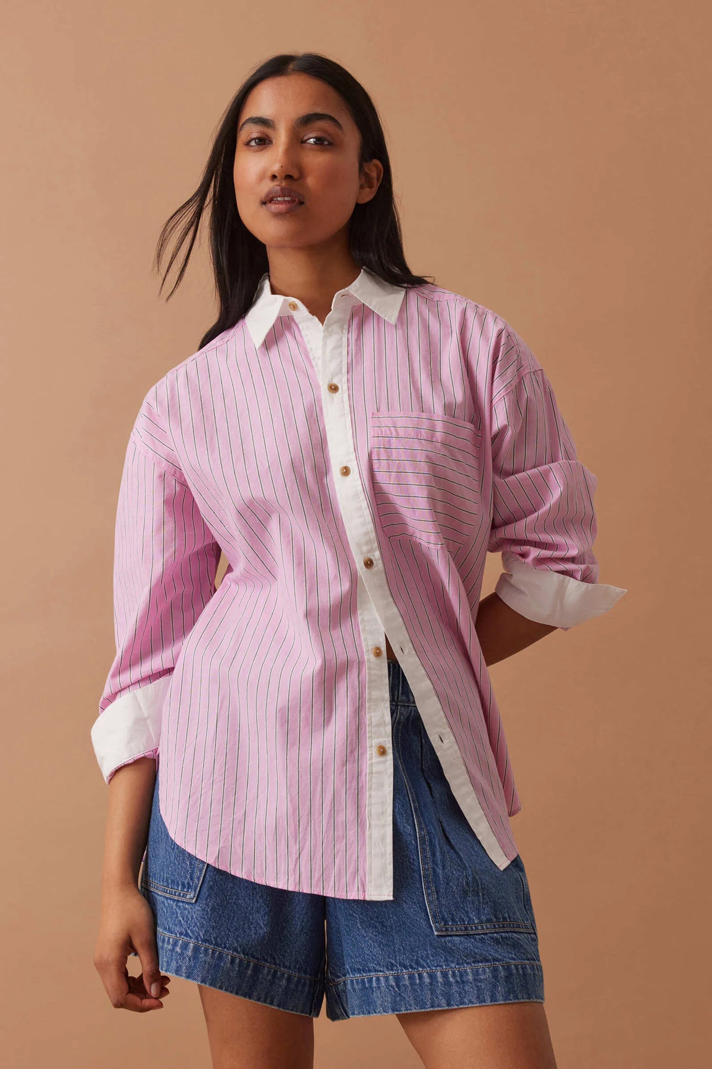 Peta Oversized Shirt Hibiscus Pink Triple Stripe