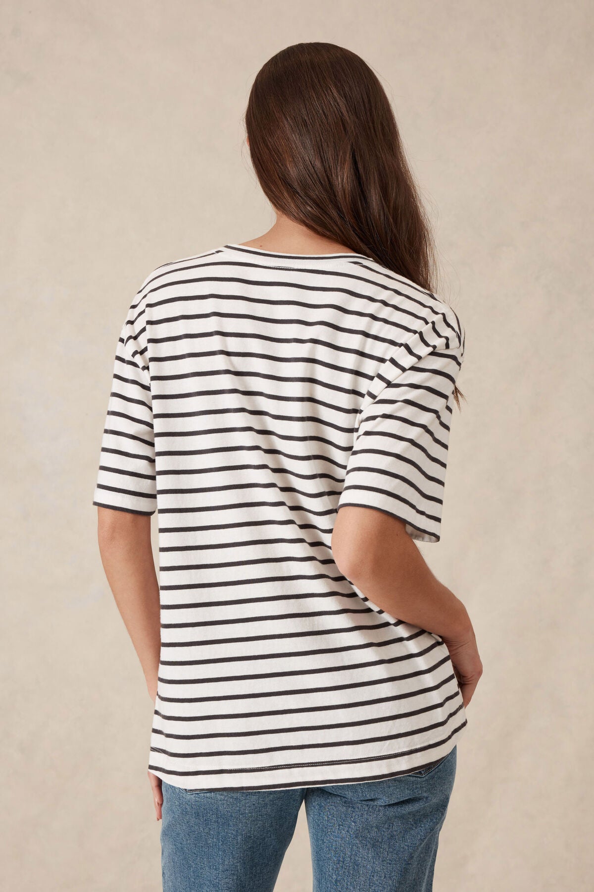 Slouchy Split Hem Tee Phantom Vanilla Stripe