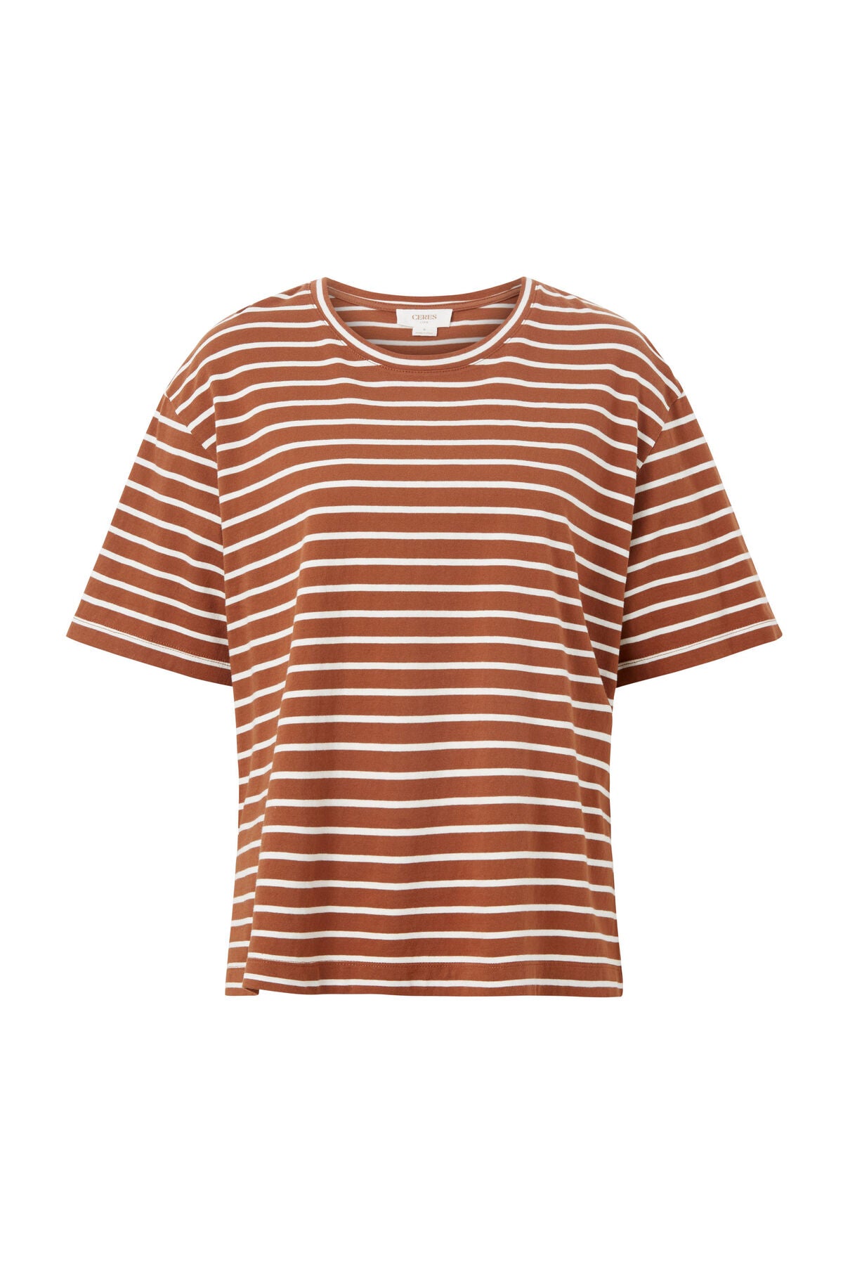 Slouchy Split Hem Tee Tobacco Vanilla Stripe