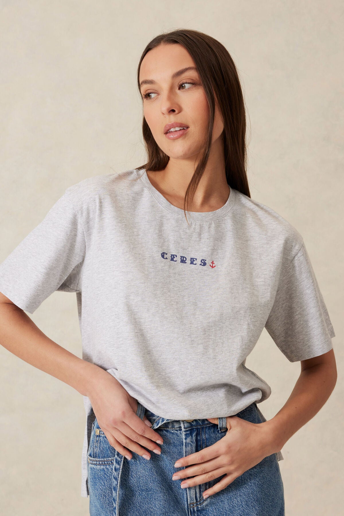 Slouchy Split Hem Tee Cloud Marle Anchor