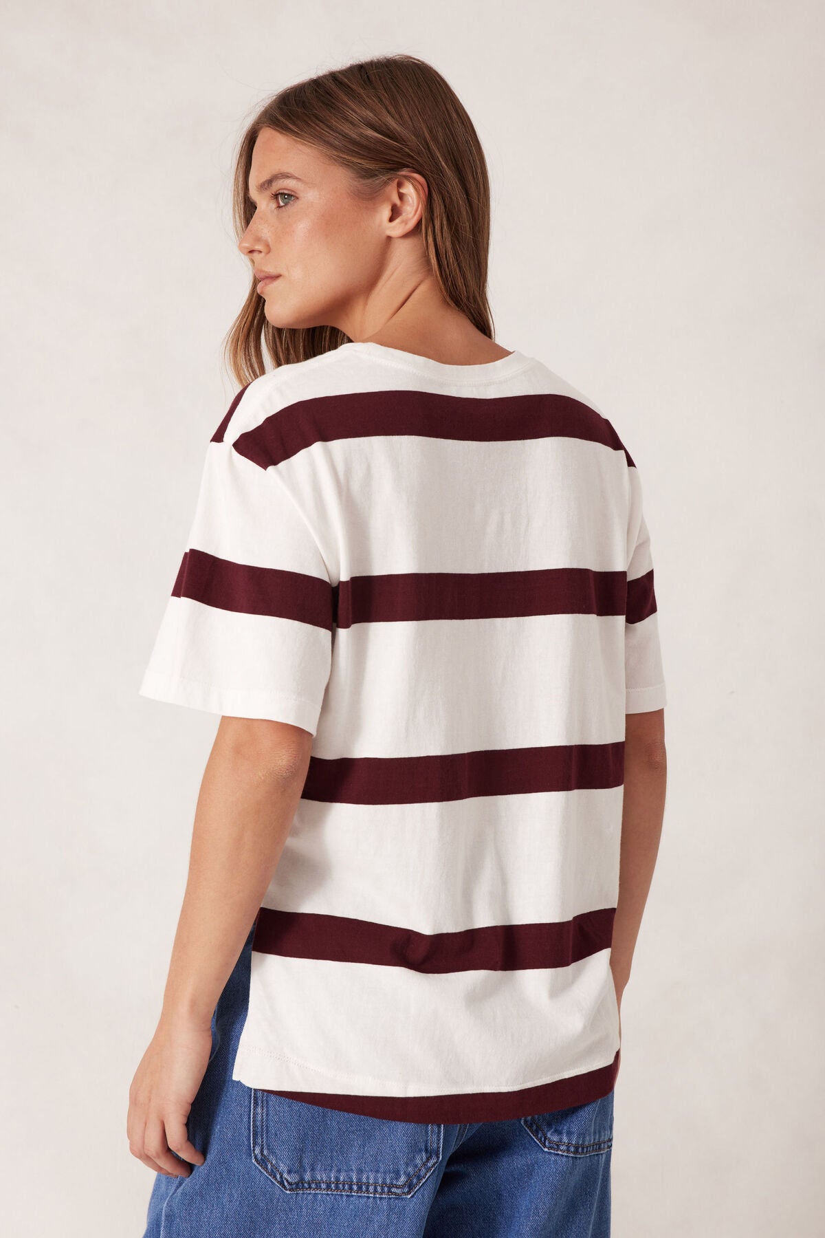 Stevie Slouchy Split Hem Tee Burgundy Stripe
