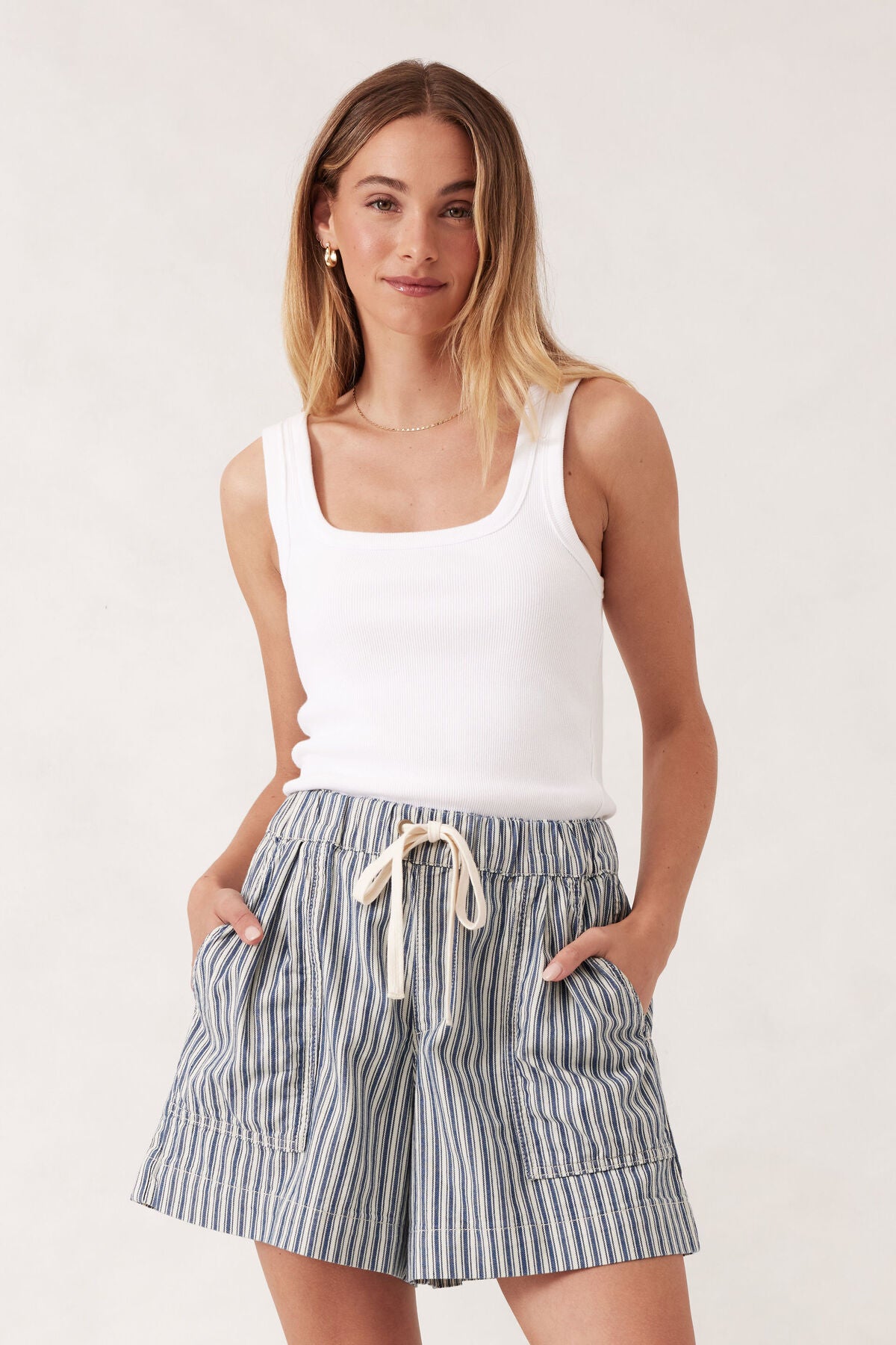 Relaxed Everyday Short Lagoon Blue Stripe