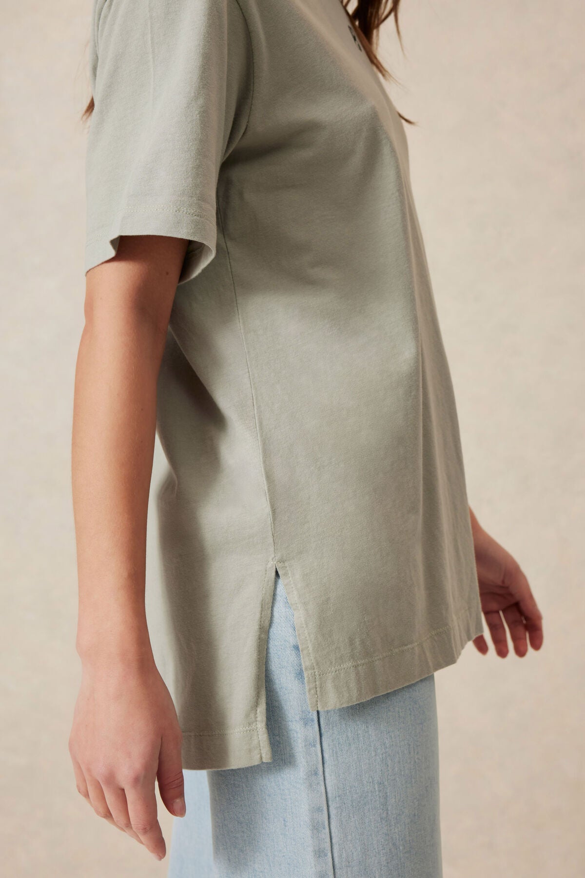 Longline Step Hem Tee - Soft Sage