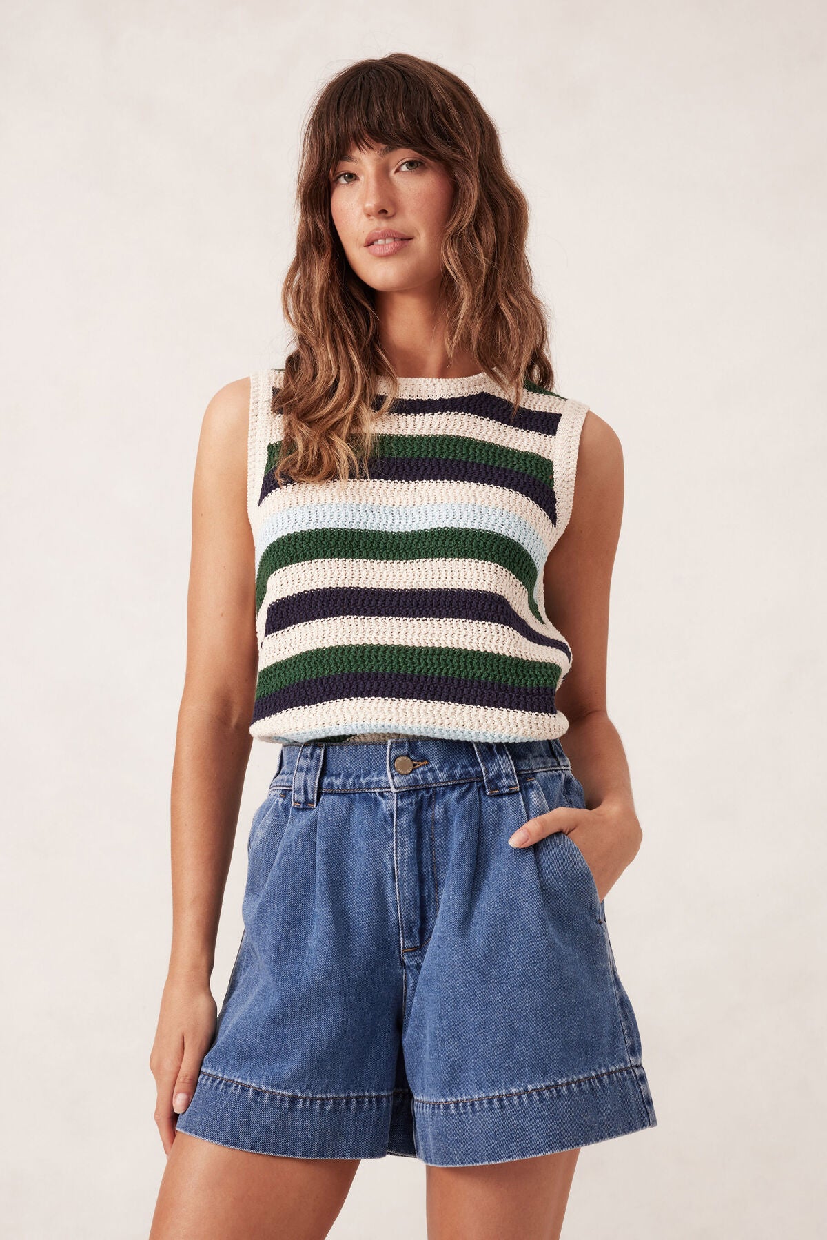 Pleat Front Short Washed Indigo