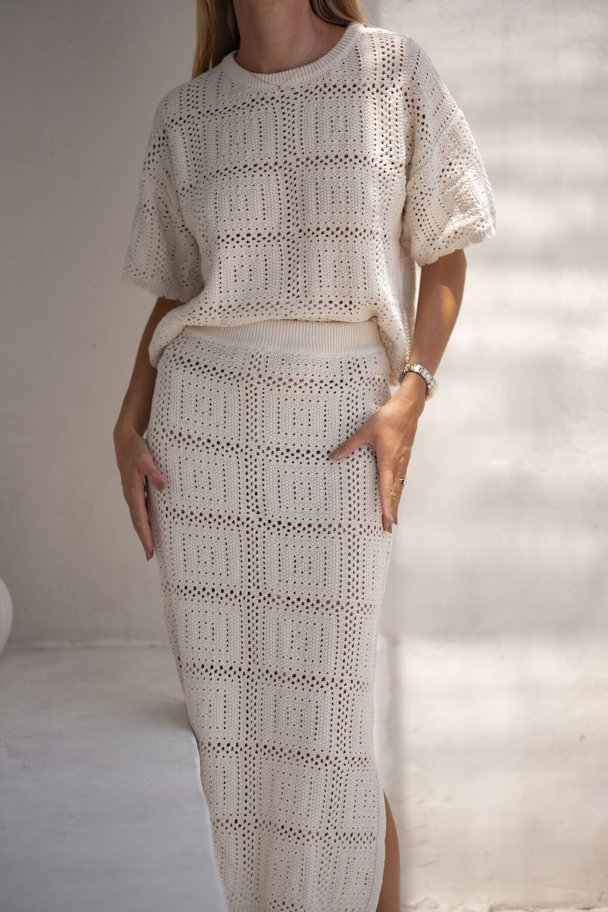 Square Knit Midi Skirt