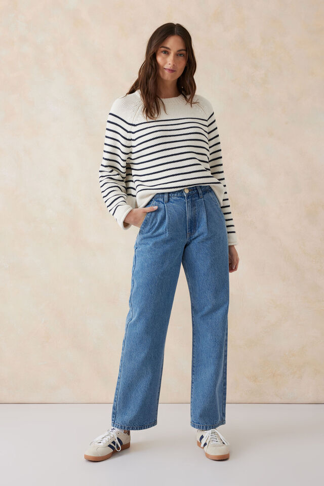 Fisherman Rib Knit White and Navy