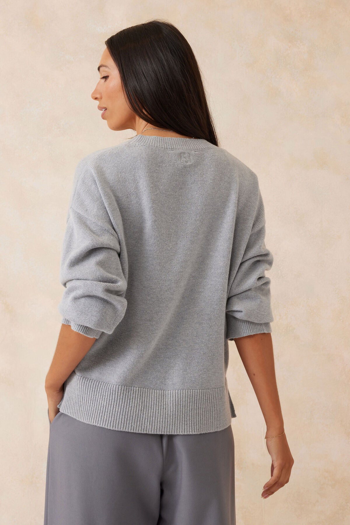 Boxy Knit with Embroidery Grey Marle