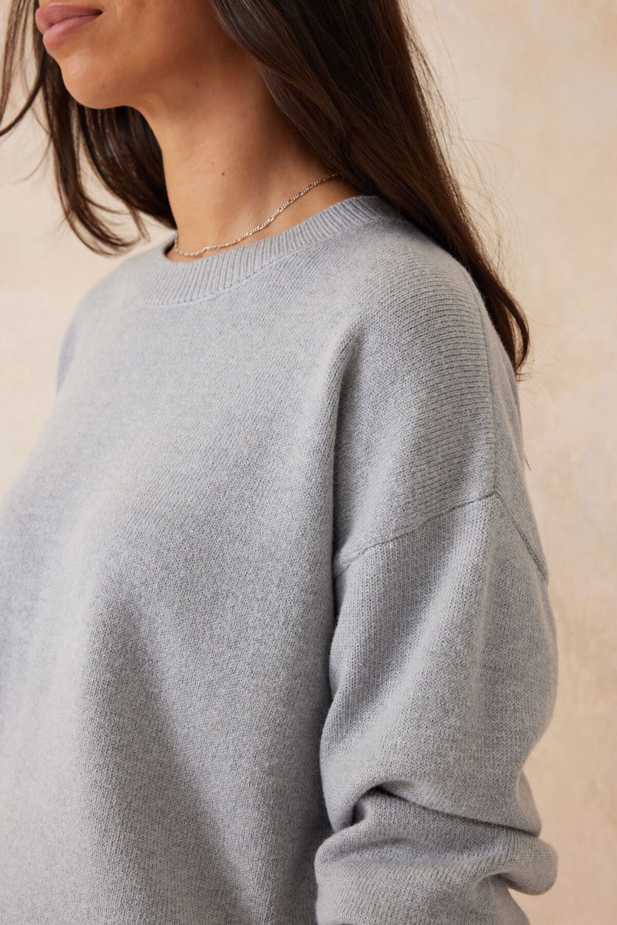Boxy Knit with Embroidery Grey Marle