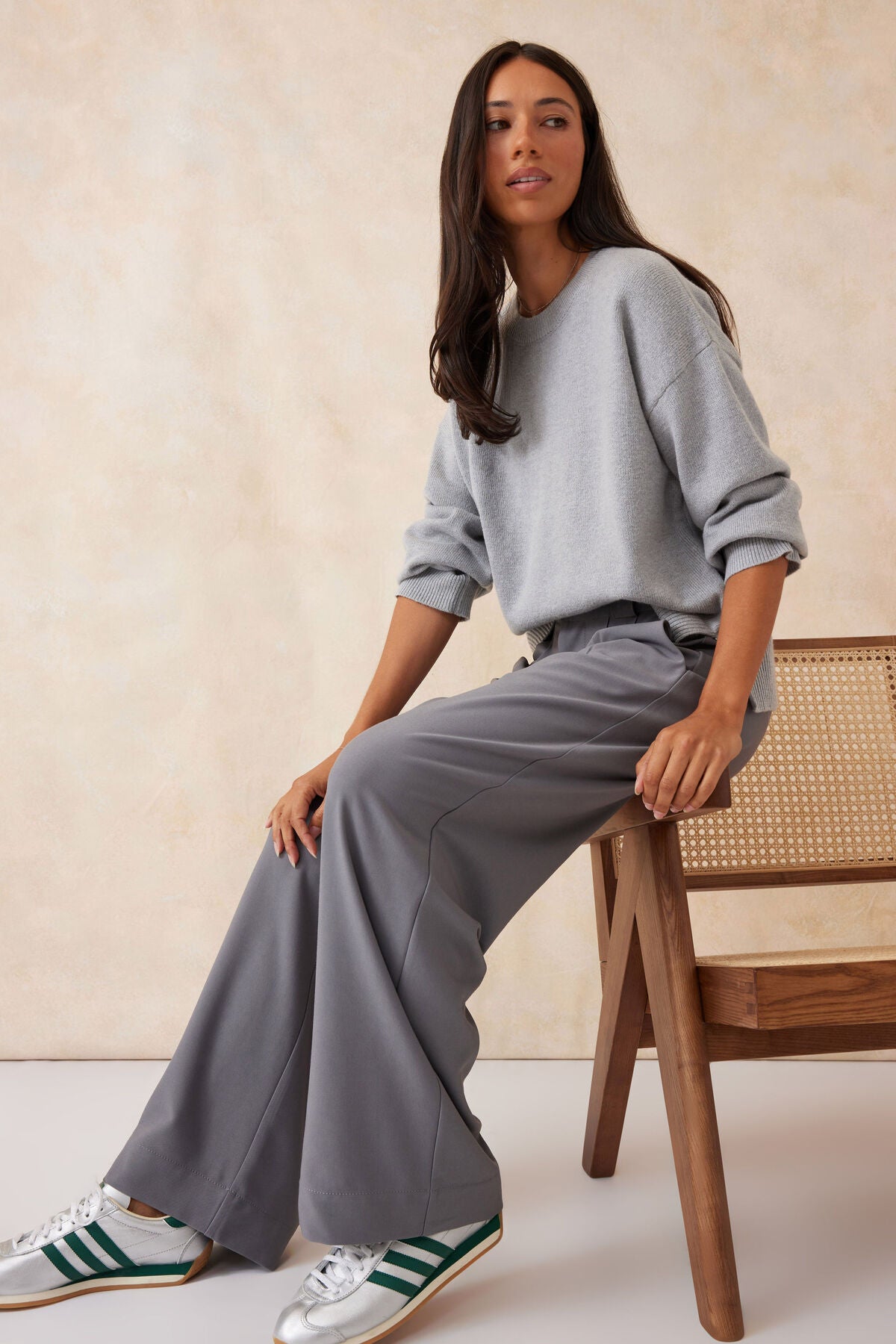 Boxy Knit with Embroidery Grey Marle
