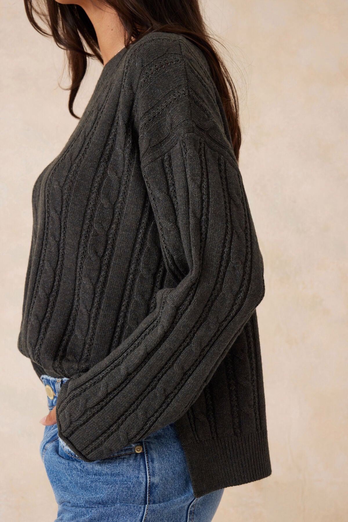 Soft Cable Knit Peppercorn Marle