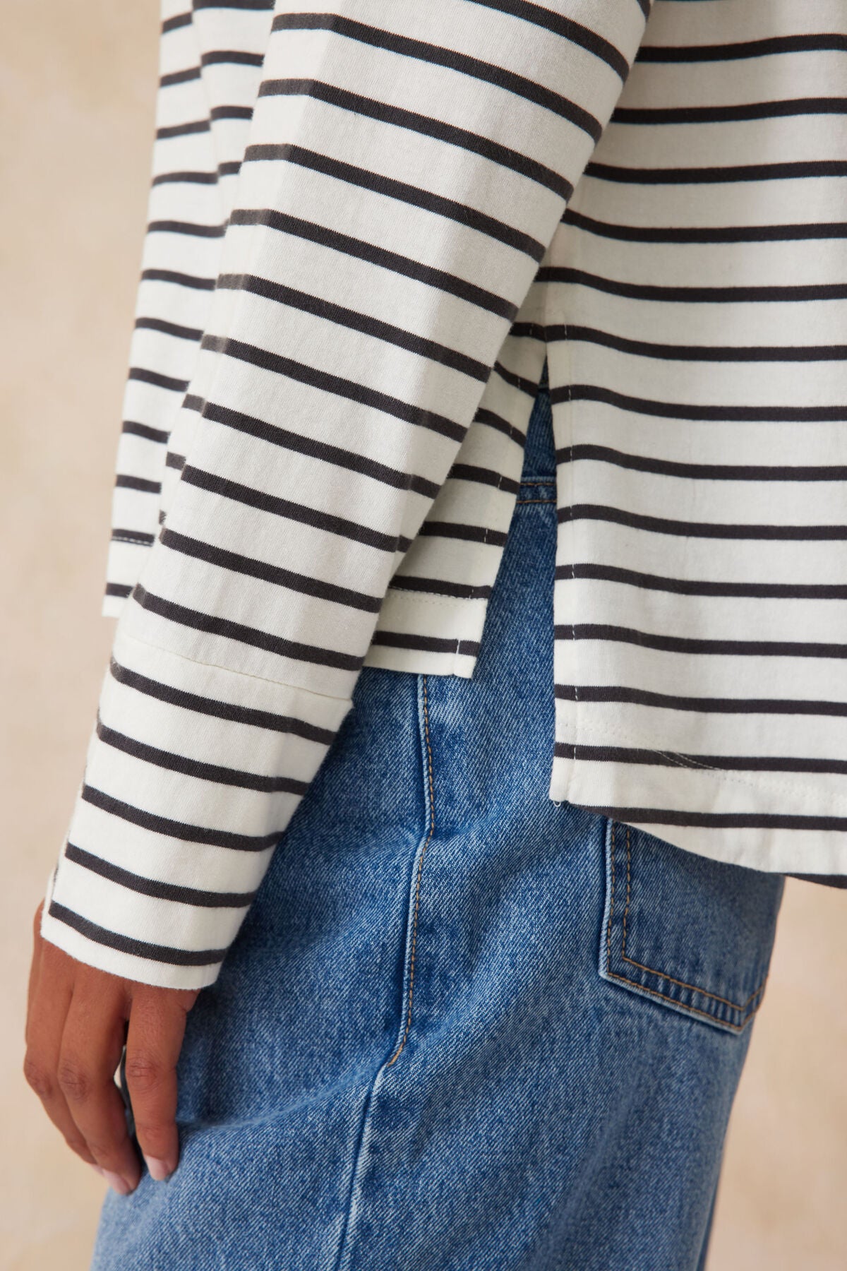 Slouchy Long Sleeve Vanilla Phantom Stripe