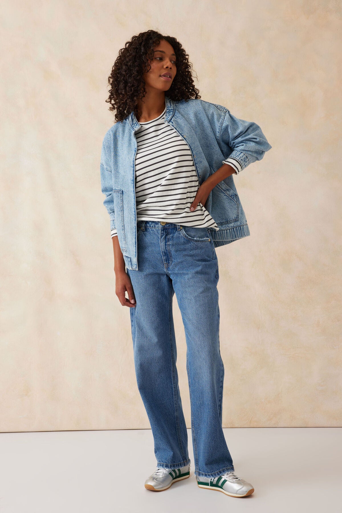 Slouchy Long Sleeve Vanilla Phantom Stripe