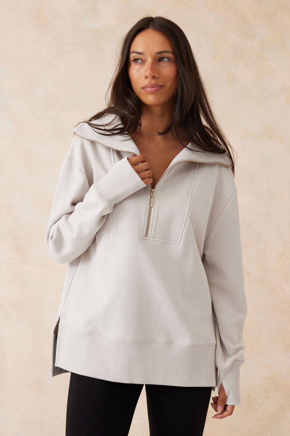 Half Zip Sweat Almond