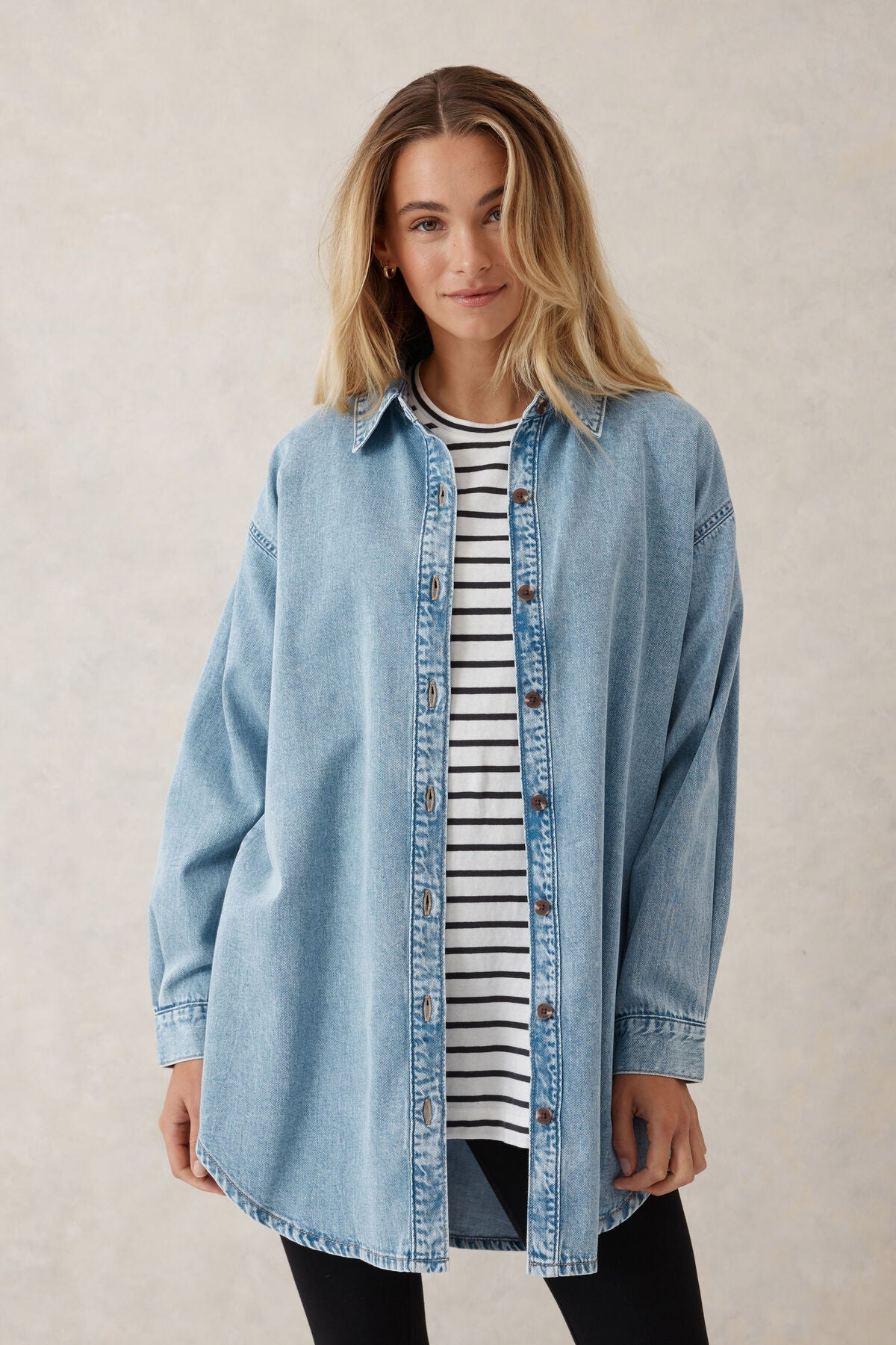 Longline Denim Shirt Vintage Blue