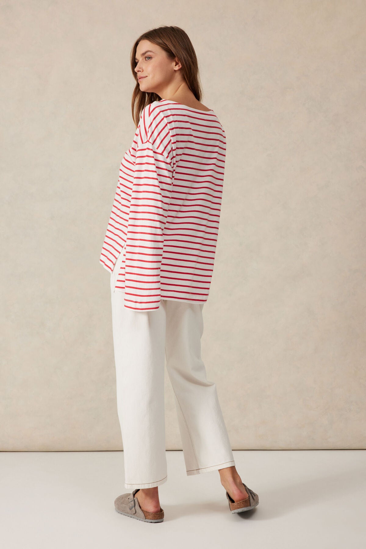 Slouchy Long Sleeve Boat Neck Heritage Red Stripe