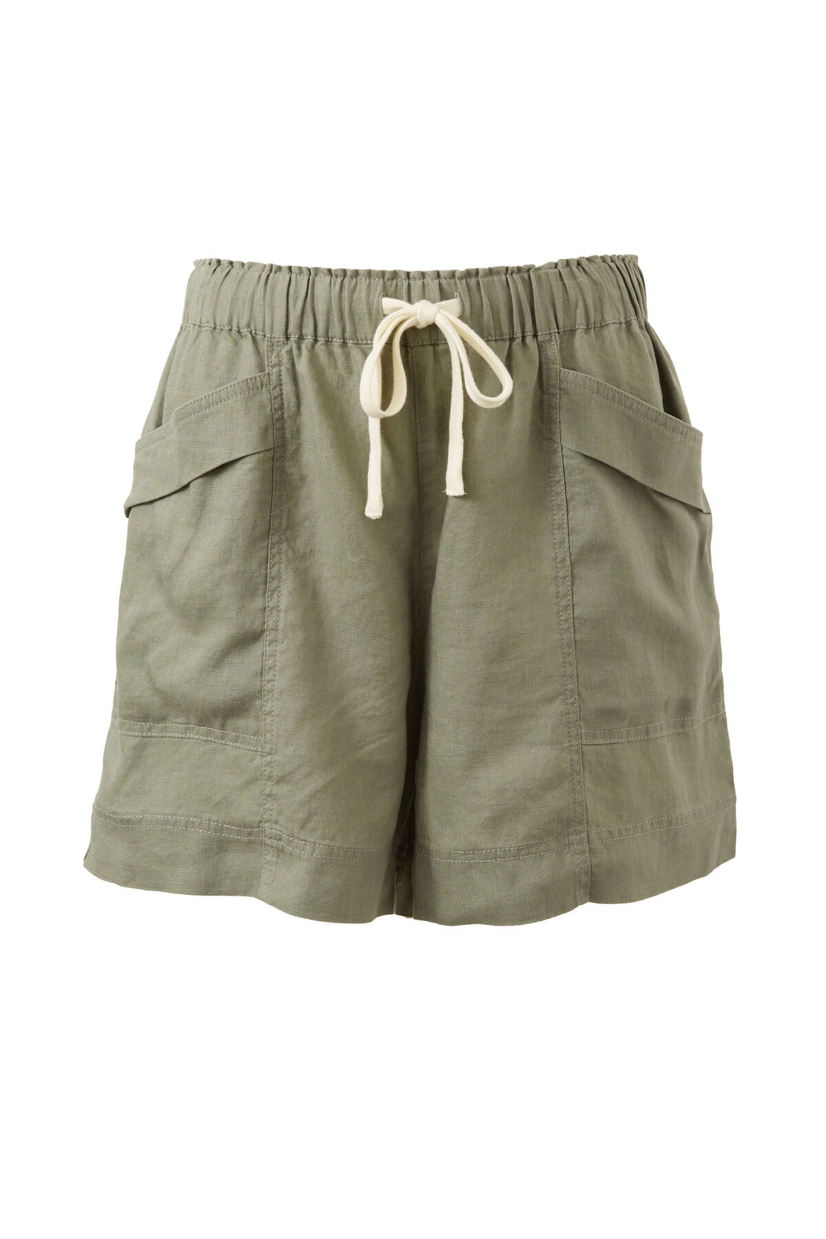 Panelled Pull On Short Khaki Linen