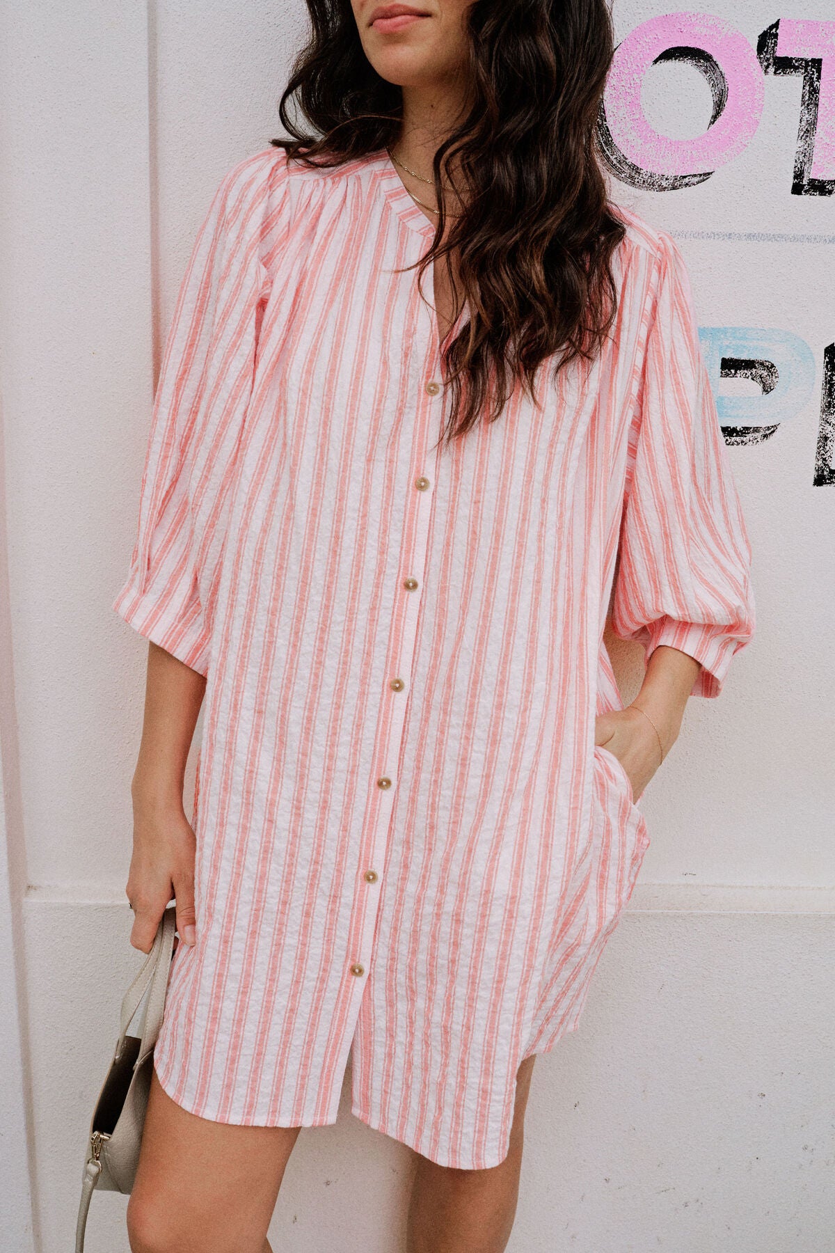 Crinkle Mini Dress Pink Red Stripe