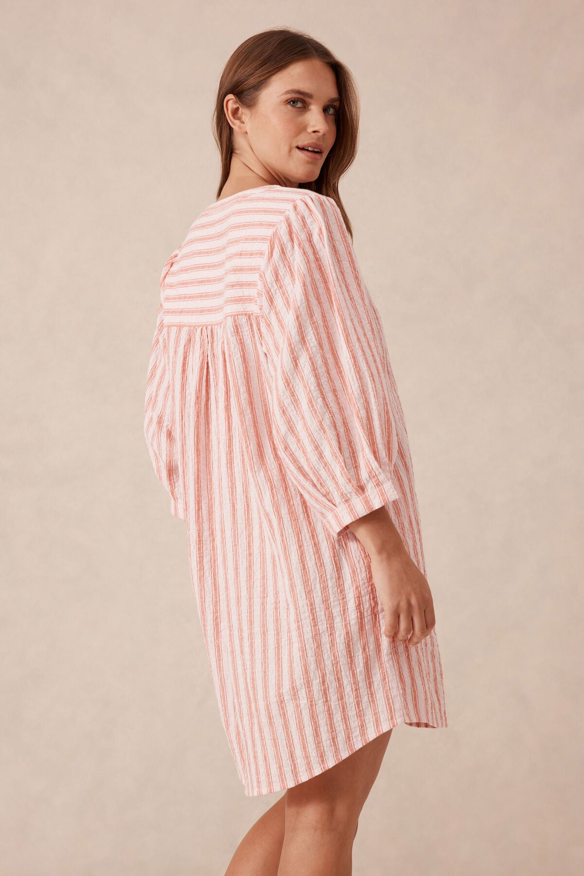 Crinkle Mini Dress Pink Red Stripe