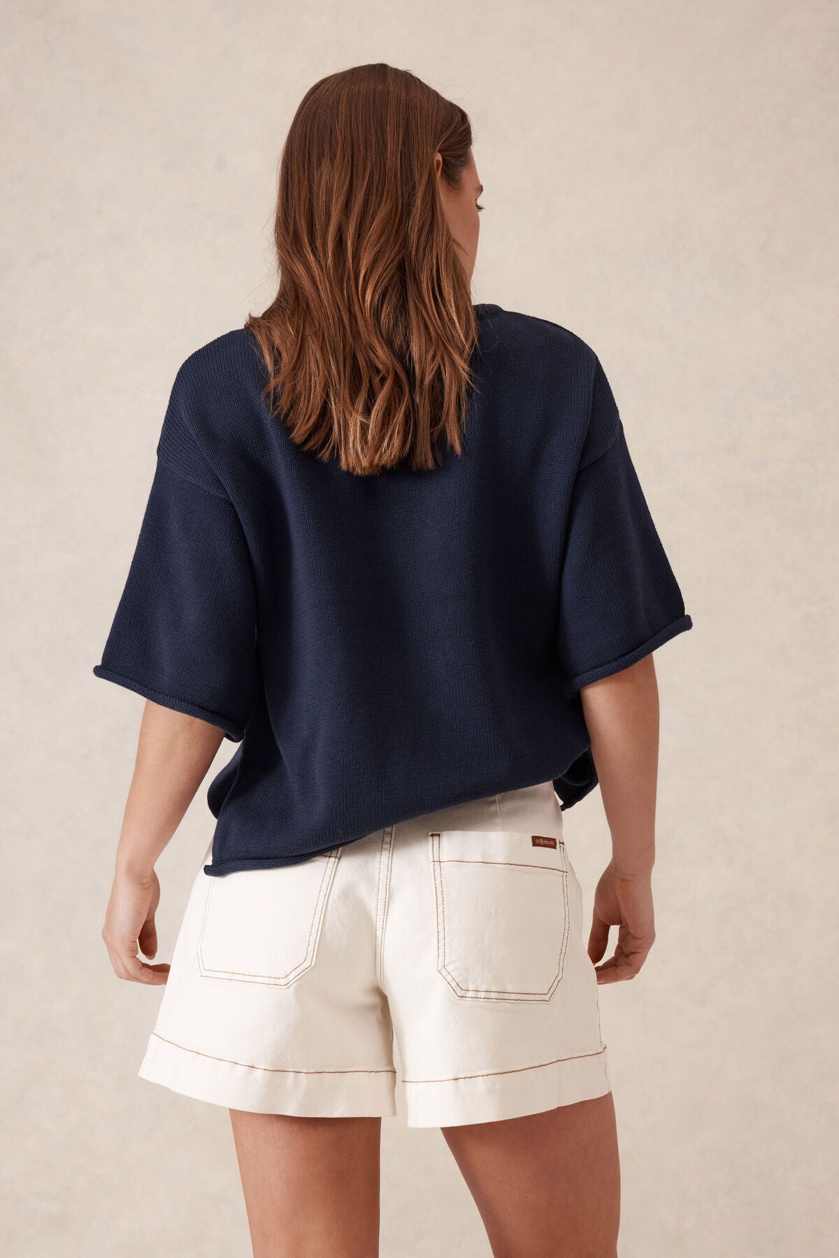 Esther Denim Patch Pocket Short ~ Eggshell