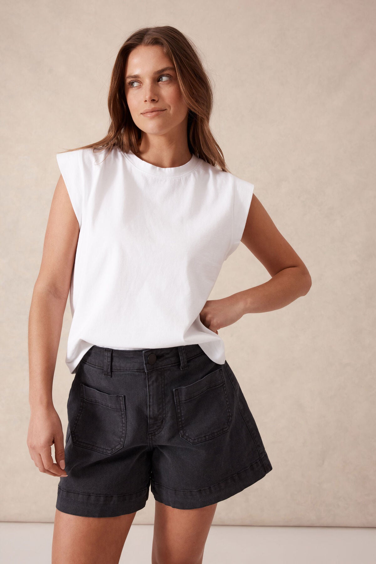 Esther Denim Patch Pocket Short Washed Black