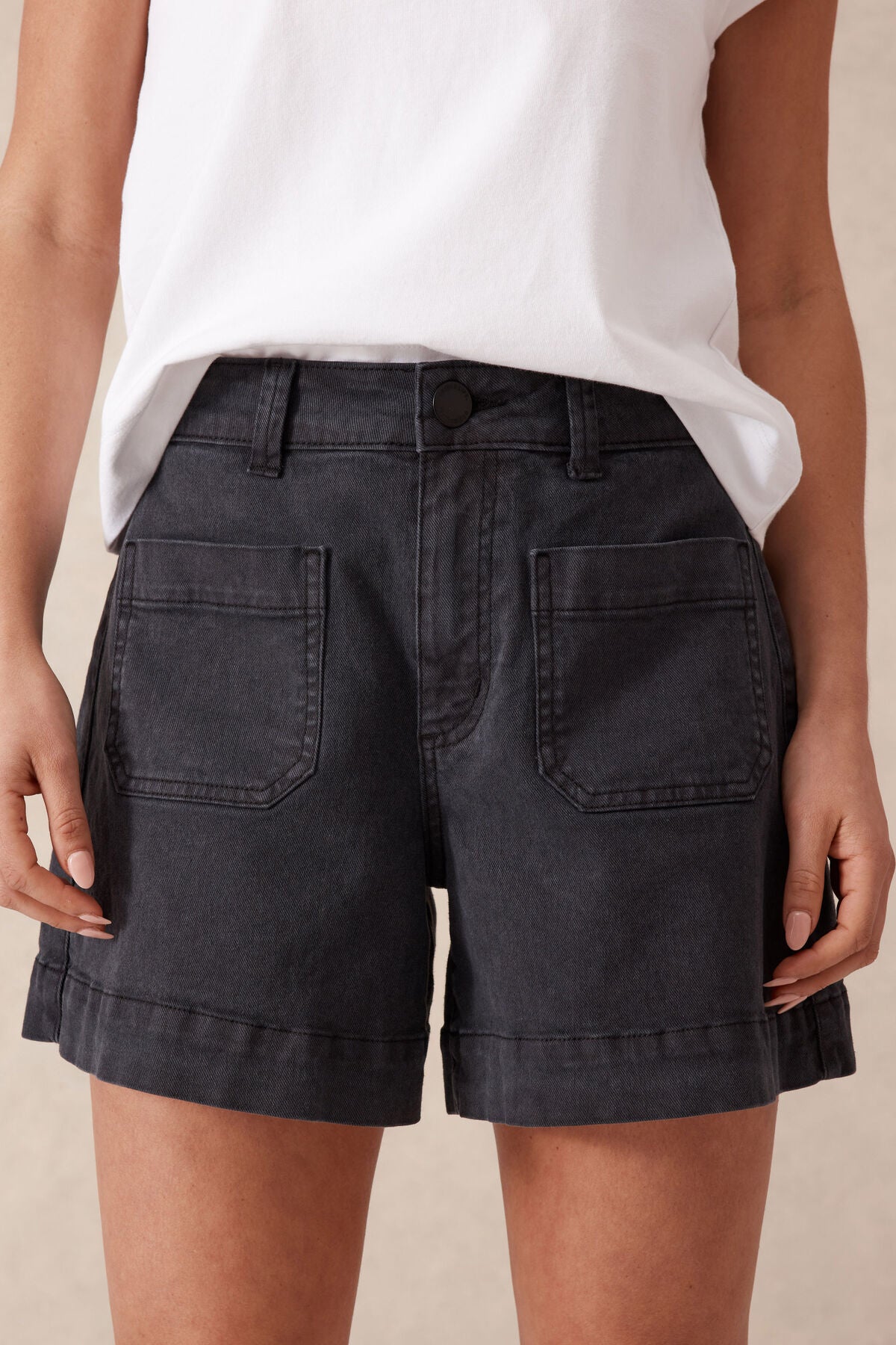 Denim Patch Pocket Short Washed Black