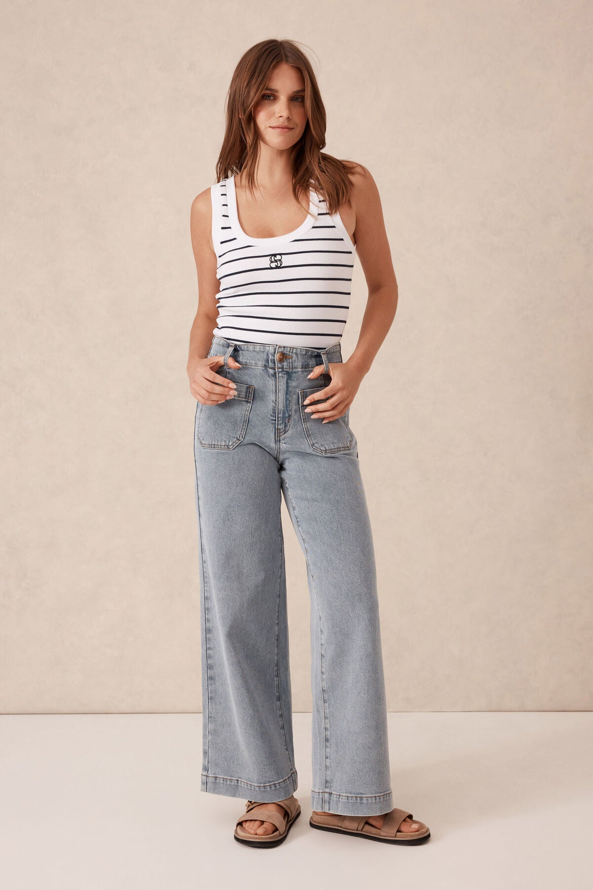 Wide Leg Front Pocket Jean Vintage Blue