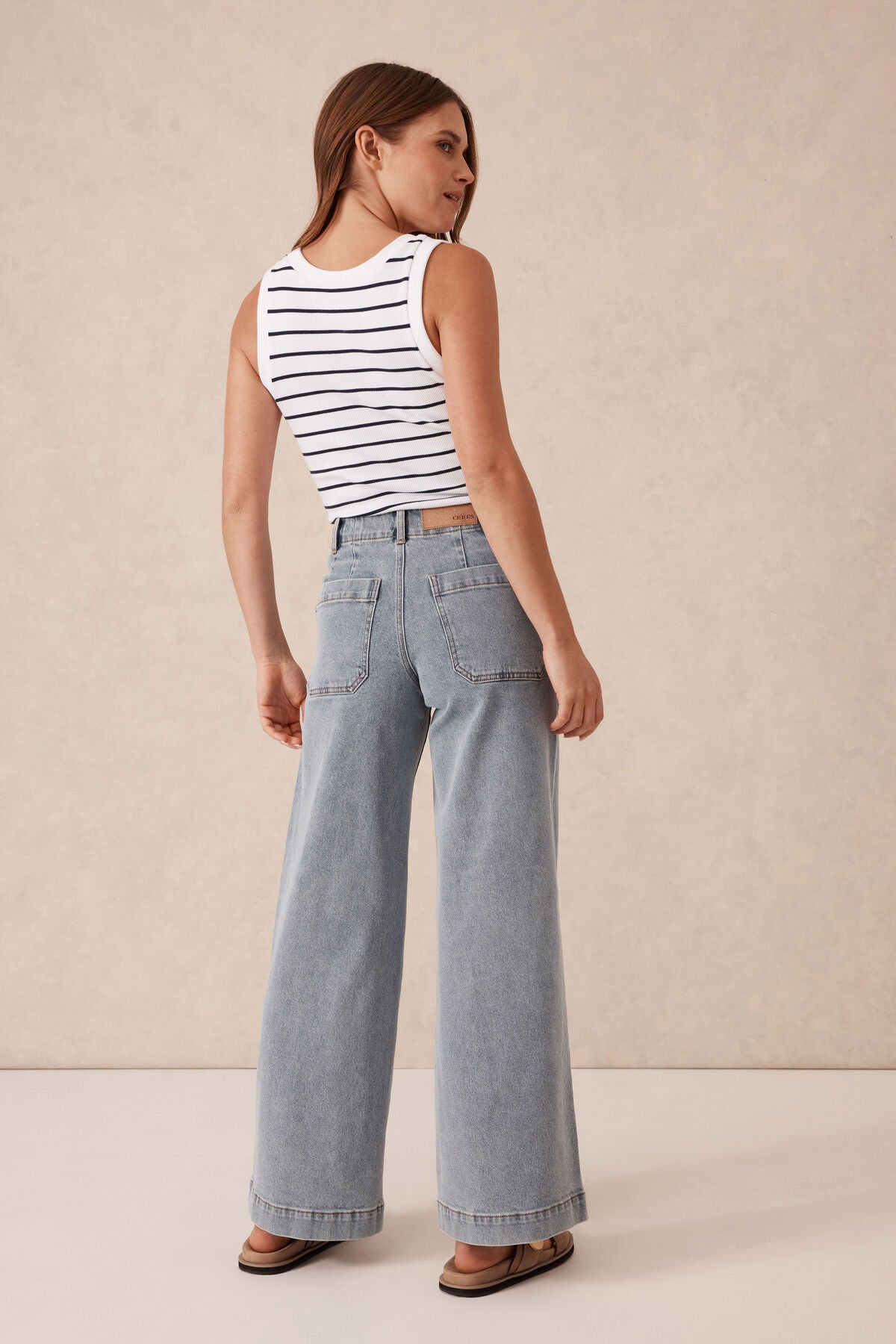 Wide Leg Front Pocket Jean Vintage Blue