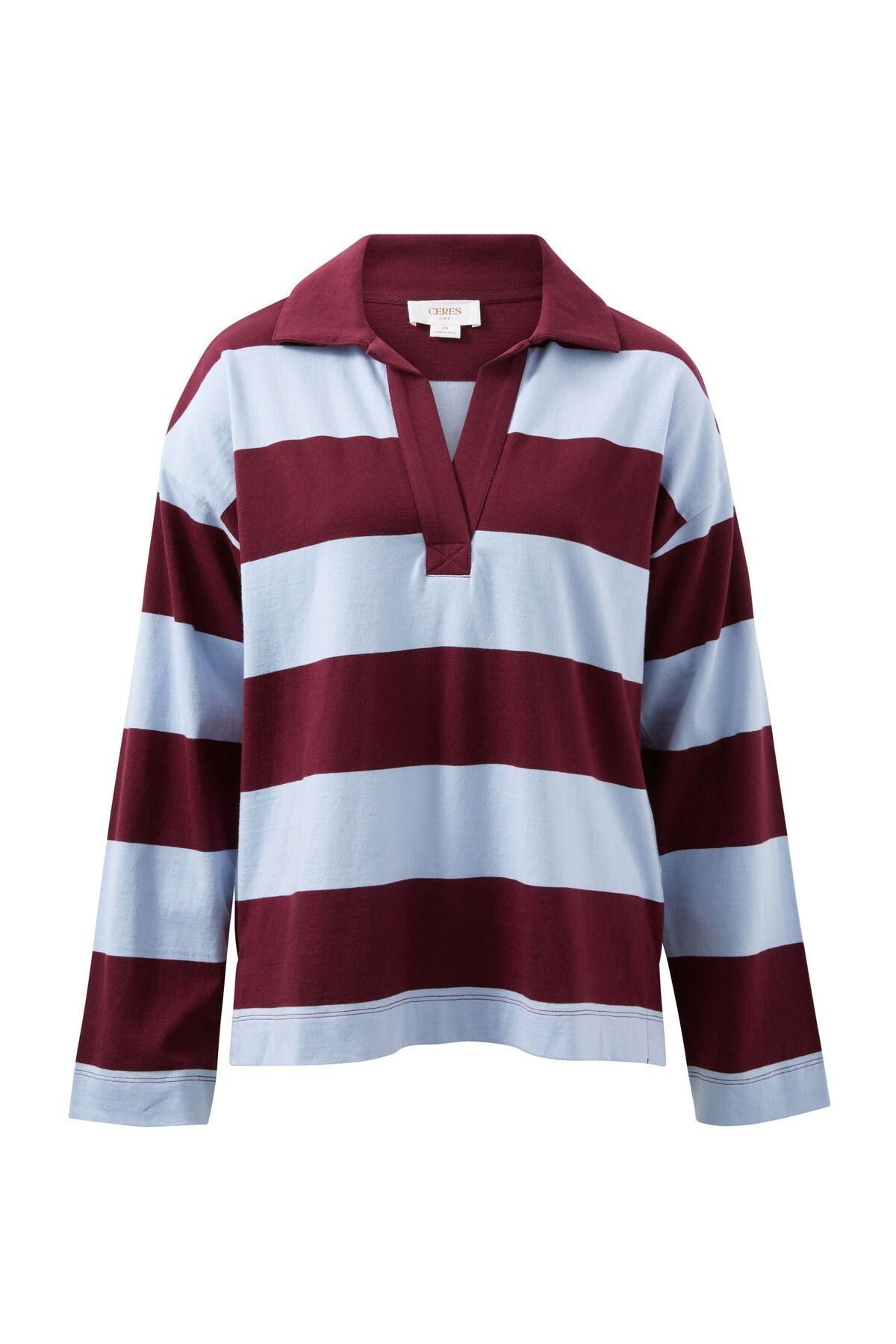 Shelby Slouchy Rugby Top Chalk Blue Raisin Stripe
