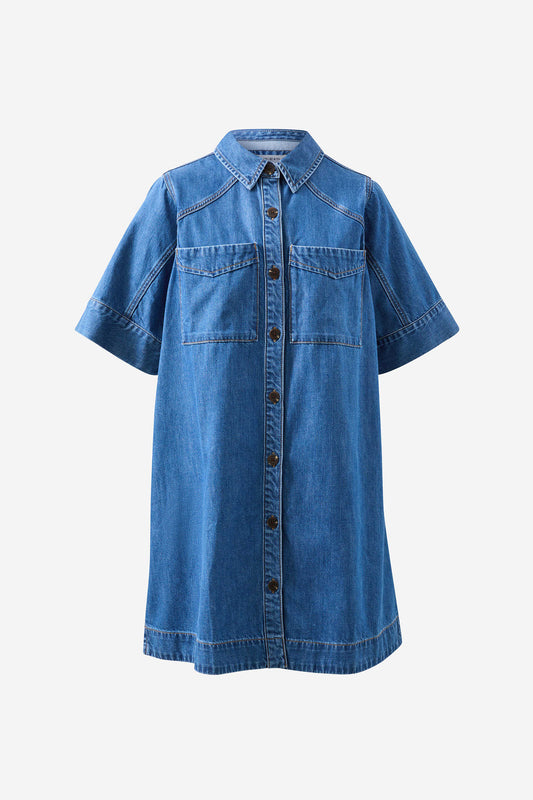 Ava Short Sleeve Yoke Detail Mini Dress Fresh Indigo