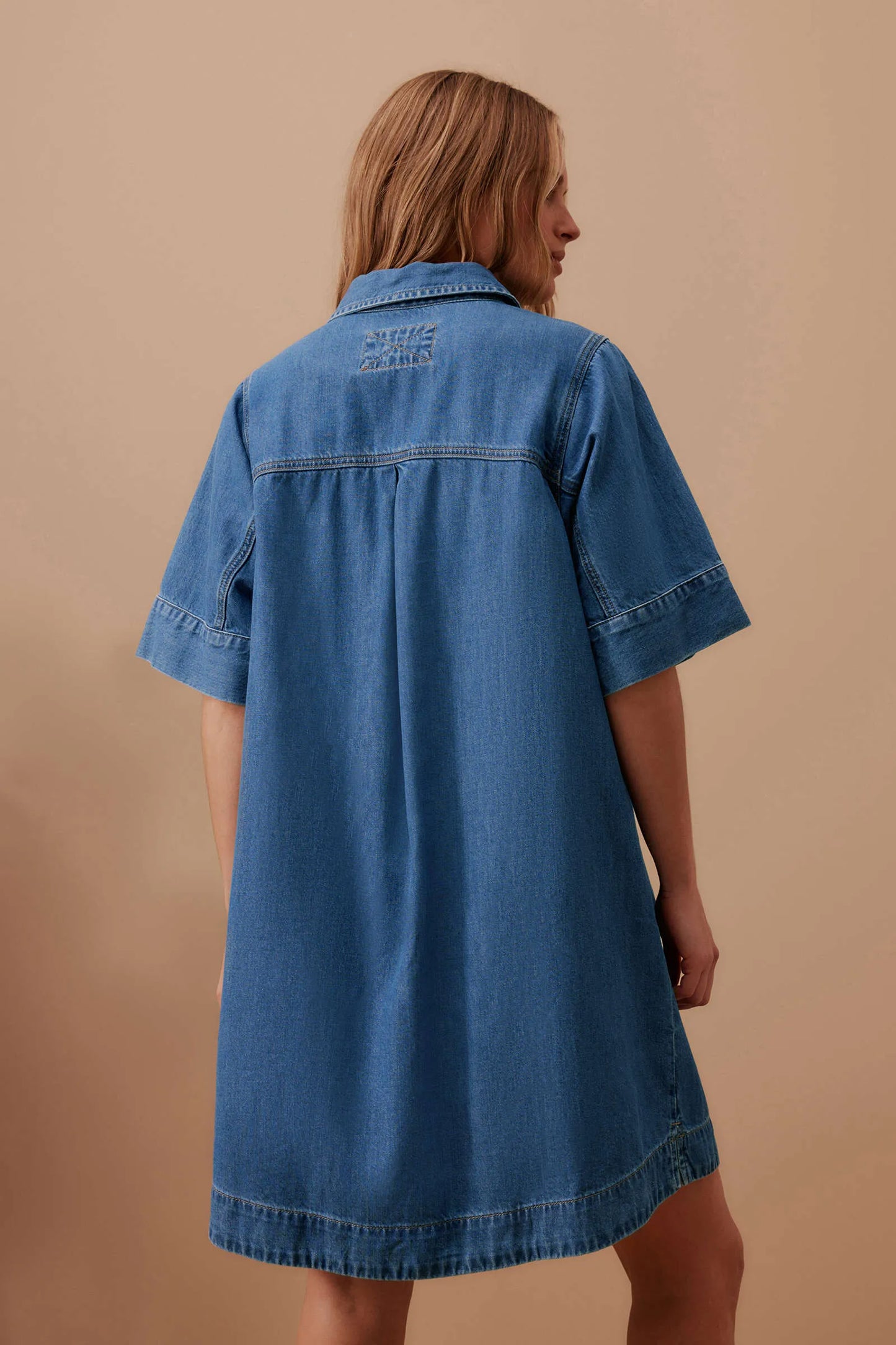 Ava Short Sleeve Yoke Detail Mini Dress Fresh Indigo