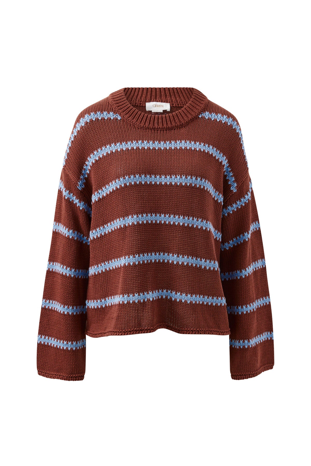 Lila Oversized Knit Crew ~ Burnt Toffee Stripe