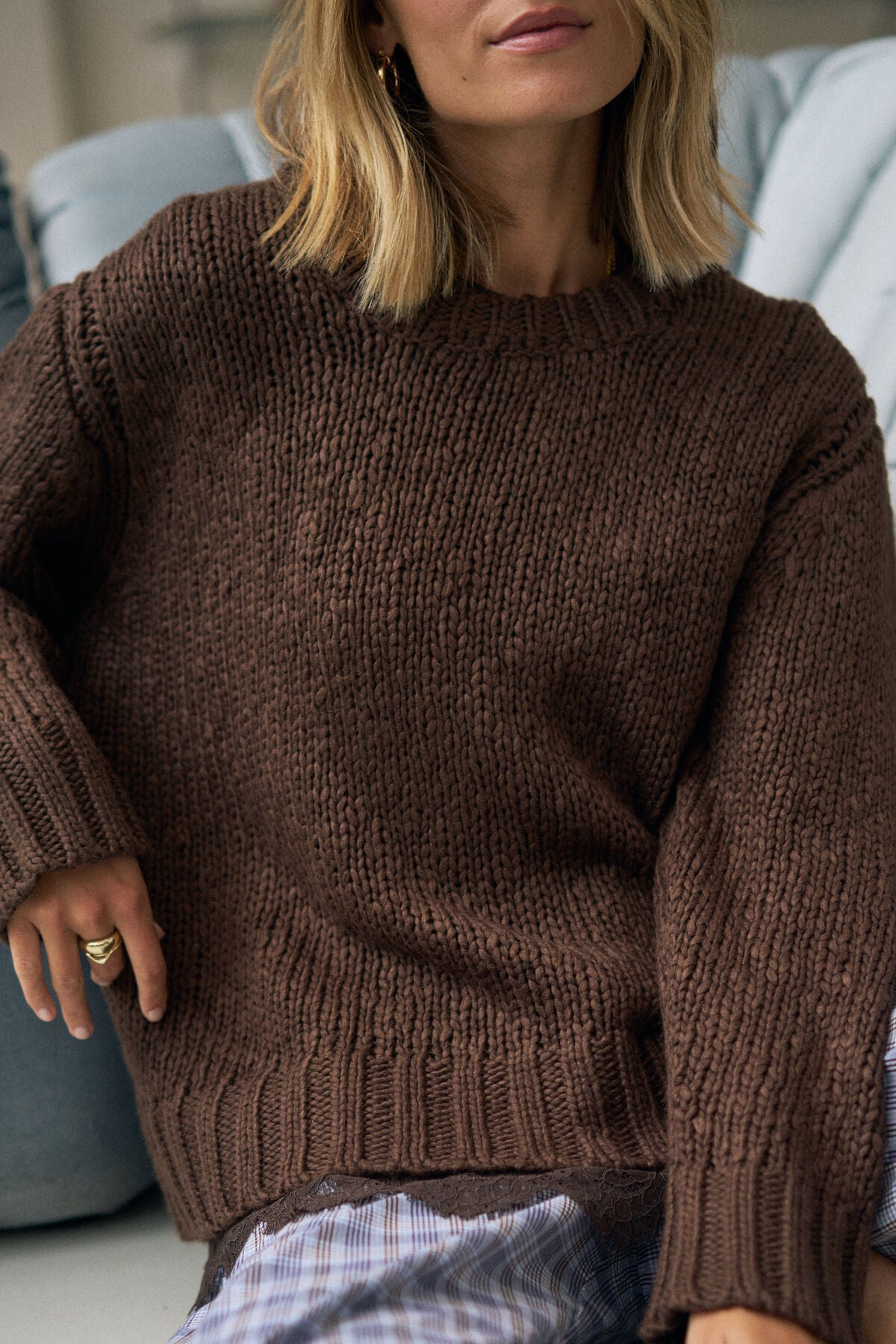 Sage Chunky Knit Crew ~ Chocolate