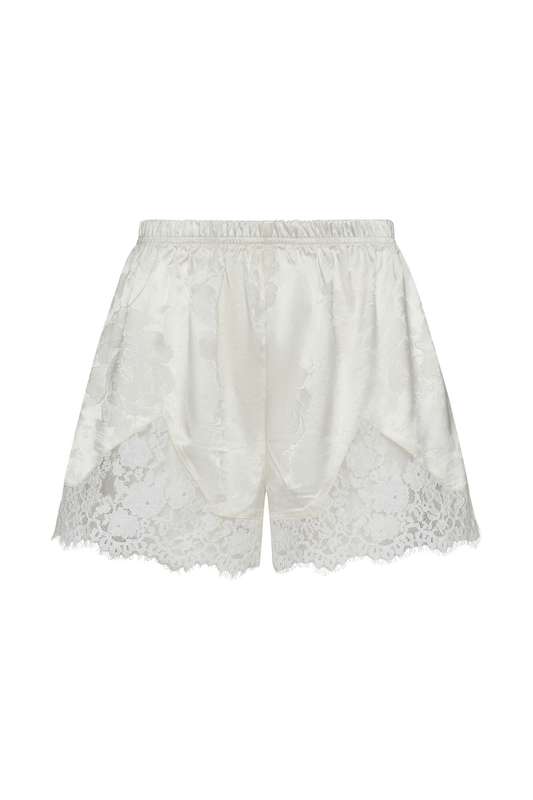 Evie Lace Jacquard Mini Shorts - White