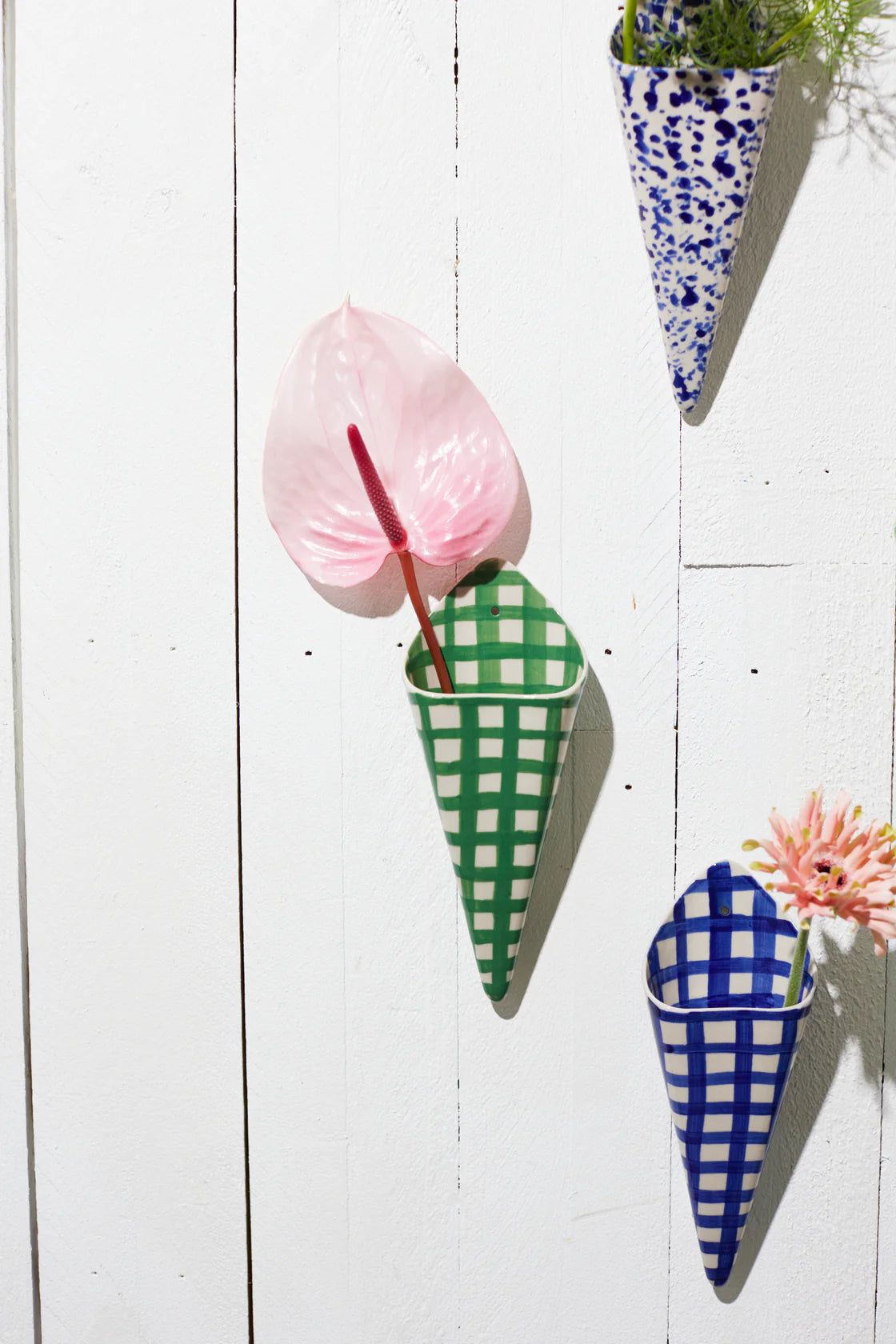 Folly Wall Vase Blue Check